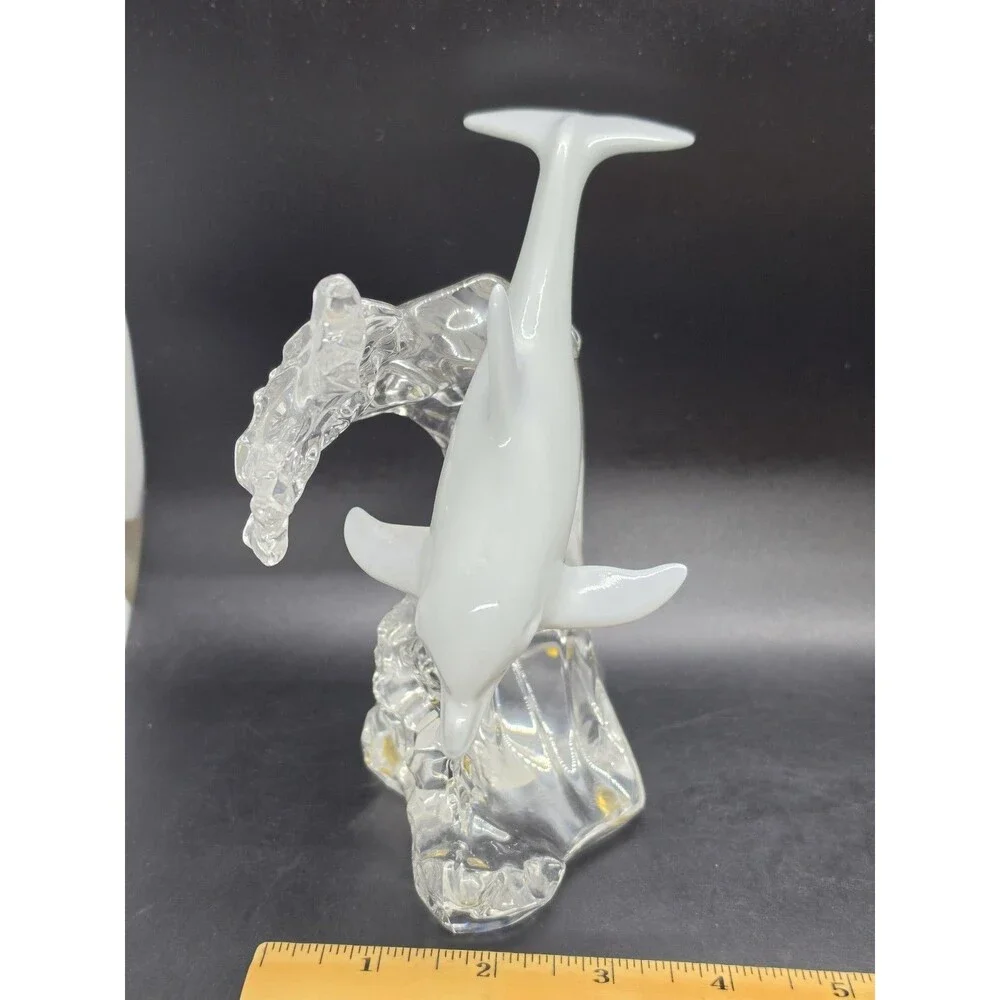 Vtg Lenox Porcelain China Grey Dolphin Crystal Clear Wave Figurine Statue 1995